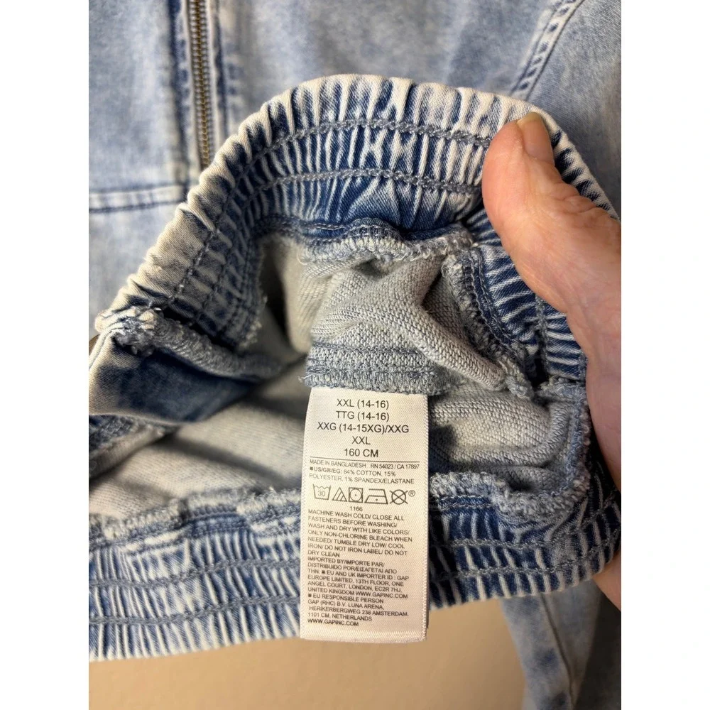 Gap Kids Girls 14-16/Women's Small'Acid Wash Denim Cropped Zip Up Hoodie Jacket